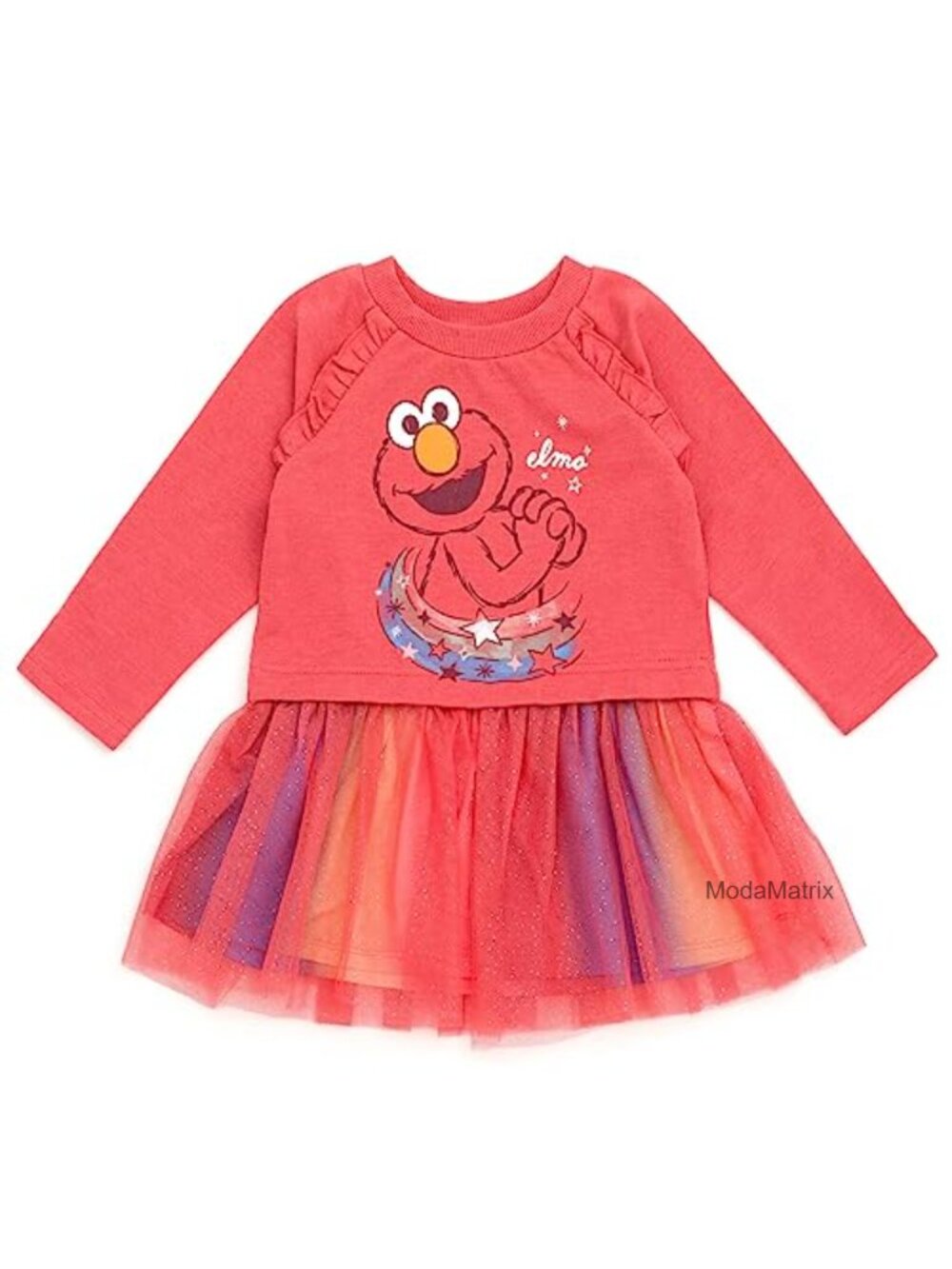 Elmo Glitter Tutu Dress Long Sleeve Cotton Blend
